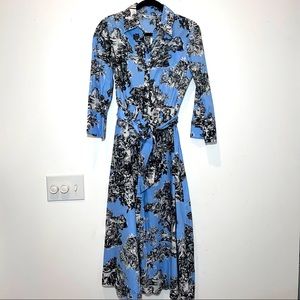 Zara Vintage Print Blue button Front Maxi Dress